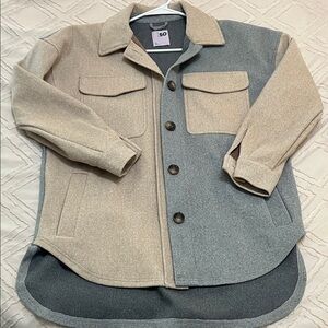 Two-Tone Beige and Gray Oversized Jacket